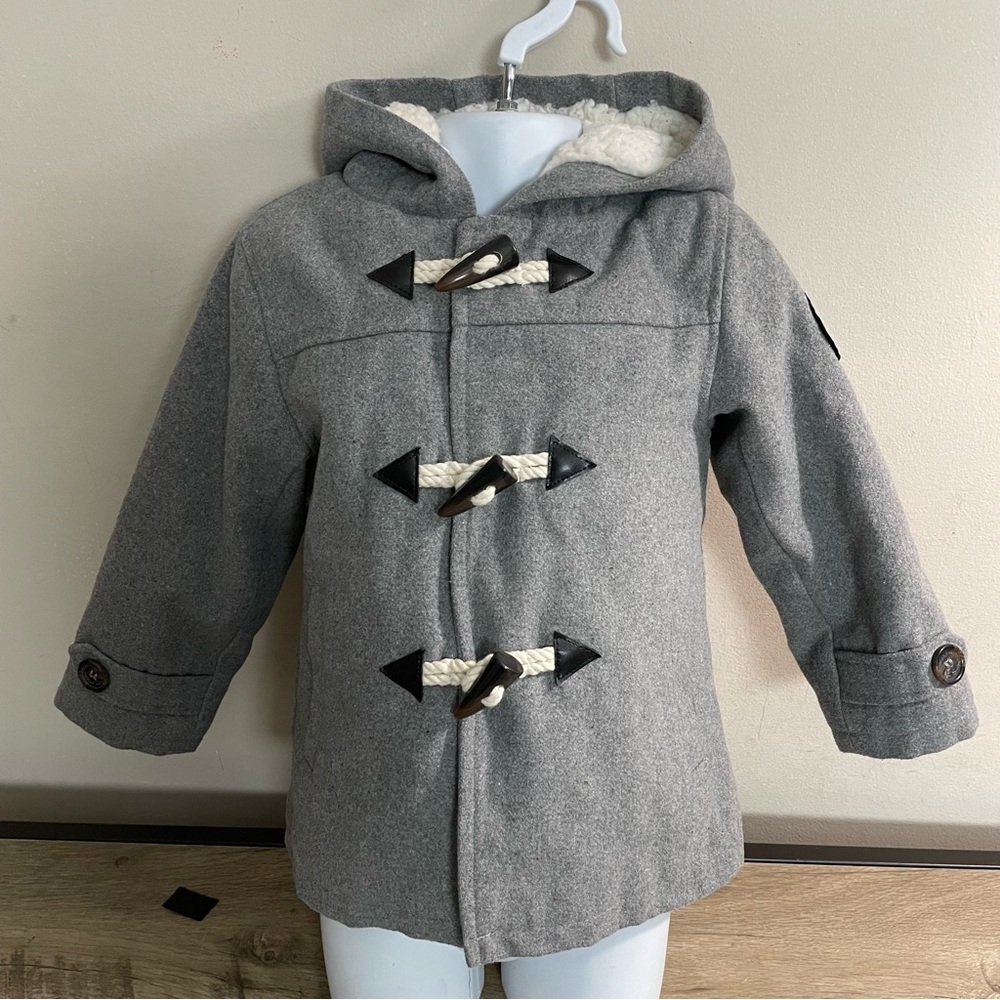 TODDLER Boy's BEN SHERMAN Grey DUFFLE Hooded TOGGLE Fleece Lined COAT 3 T
